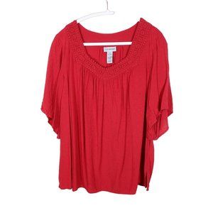 CATHERINES Red Butterfly Sleeve Swiss Dot Crochet Trim Blouse Size 0X 14/16W